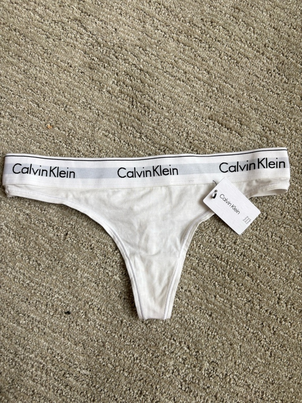Calvin Klein White Logo Elastic Thong Bottoms